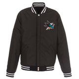 San Jose Sharks JH Design Reversible Fleece Jacket with Faux Leather Sleeves - Black/White - JH Design