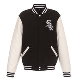 Chicago White Sox JH Design Reversible Fleece Jacket with Faux Leather Sleeves - Black/White - J.H. Sports Jackets