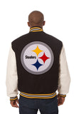Pittsburgh Steelers Two-Tone Wool and Leather Jacket - Black/White - J.H. Sports Jackets