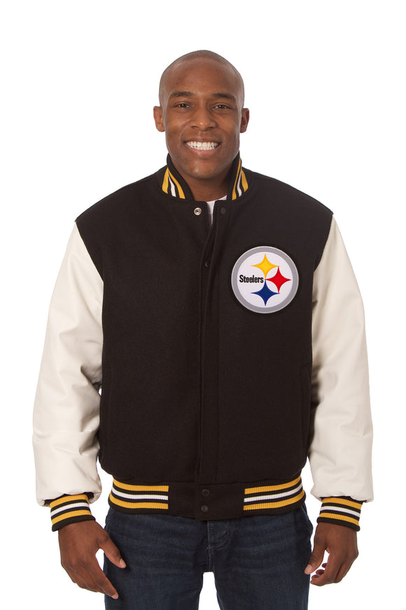 Pittsburgh Steelers Two-Tone Wool and Leather Jacket - Black/White - J.H. Sports Jackets