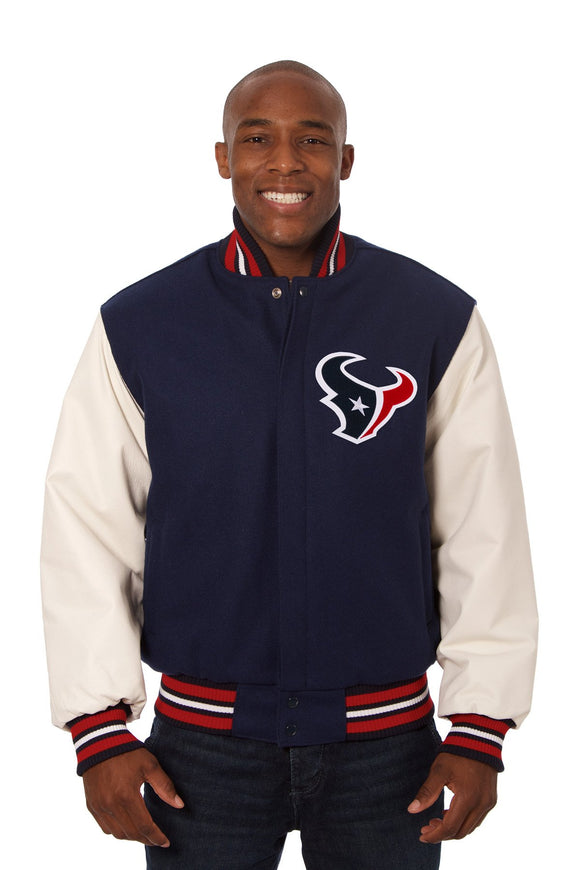 Houston Texans Two-Tone Wool and Leather Jacket - Navy - JH Design