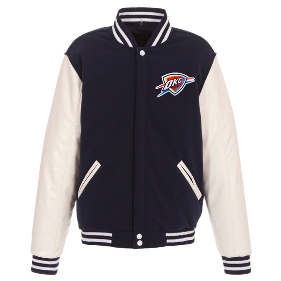 Oklahoma City Thunder - JH Design Reversible Fleece Jacket with Faux Leather Sleeves - Navy/White - JH Design