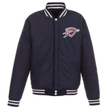 Oklahoma City Thunder - JH Design Reversible Fleece Jacket with Faux Leather Sleeves - Navy/White - JH Design