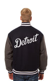 Detroit Tigers Two-Tone Wool Jacket w/ Handcrafted Leather Logos - Navy/Gray - JH Design
