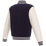 Columbus Blue Jackets JH Design Reversible Fleece Jacket with Faux Leather Sleeves - Navy/White - J.H. Sports Jackets