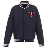 Minnesota Twins - JH Design Reversible Fleece Jacket with Faux Leather Sleeves - Navy/White - J.H. Sports Jackets