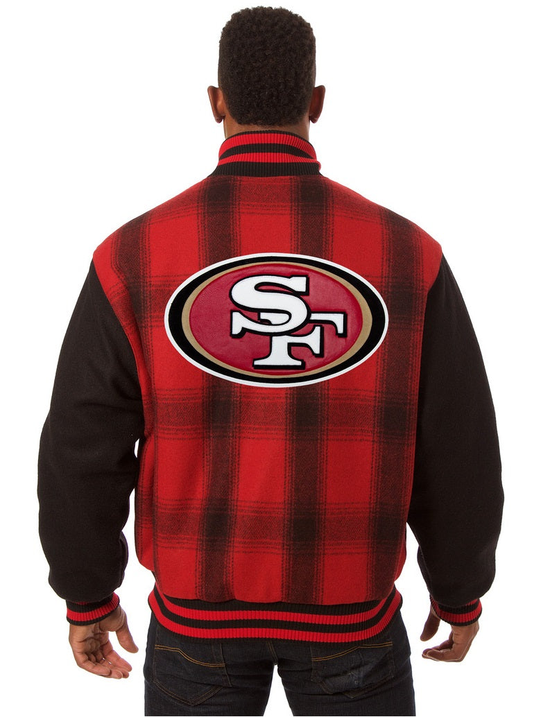 SAN FRANCISCO 49ERS JH DESIGN ALL LEATHER JACKET - BLACK/RED