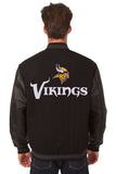 Minnesota Vikings Wool & Leather Reversible Jacket w/ Embroidered Logos - Black - J.H. Sports Jackets