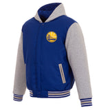 Golden State Warriors Two-Tone Reversible Fleece Hooded Jacket - Roy/Grey - JH Design