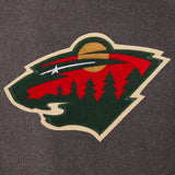 Minnesota Wild Wool & Leather Reversible Jacket w/ Embroidered Logos - Charcoal/Black - J.H. Sports Jackets