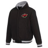 Minnesota Wild Two-Tone Reversible Fleece Hooded Jacket - Black/Grey - JH Design
