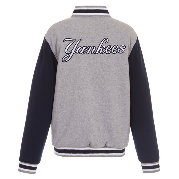 New York Yankees Two-Tone Reversible Fleece Jacket - Gray/Navy - J.H. Sports Jackets