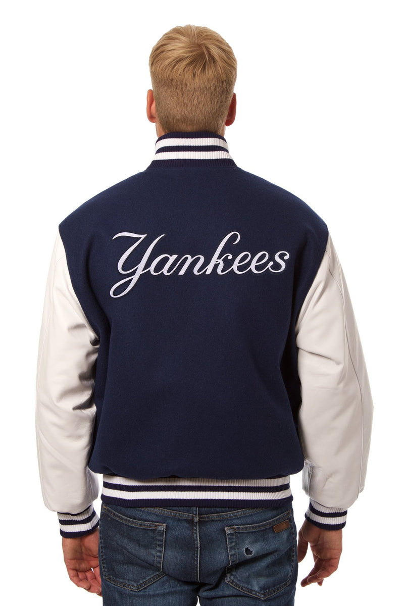 New York Yankees Full Leather Jacket - Navy 2X-Large