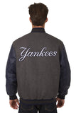 New York Yankees Wool & Leather Reversible Jacket w/ Embroidered Logos - Charcoal/Navy - J.H. Sports Jackets