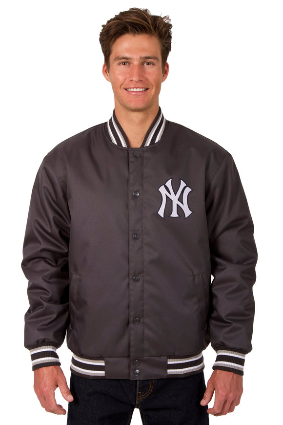 New York Yankees Poly Twill Varsity Jacket - Charcoal - JH Design