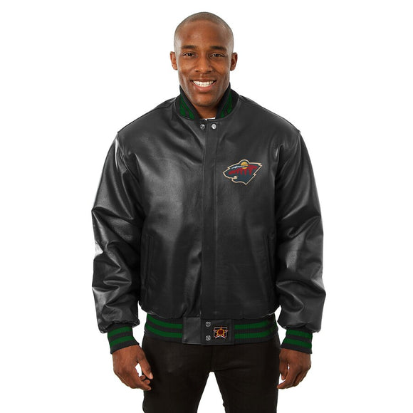 Minnesota Wild Full Leather Jacket - Black - JH Design
