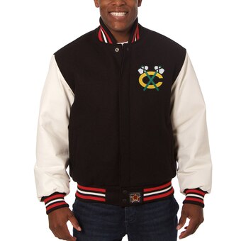 Chicago Blackhawks Two-Tone Wool and Leather Jacket - Black - JH Design