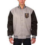 Vegas Golden Knights Poly Twill Varsity Jacket - Gray/Black - J.H. Sports Jackets