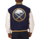 Buffalo Sabres Two-Tone Wool and Leather Jacket - Navy - JH Design