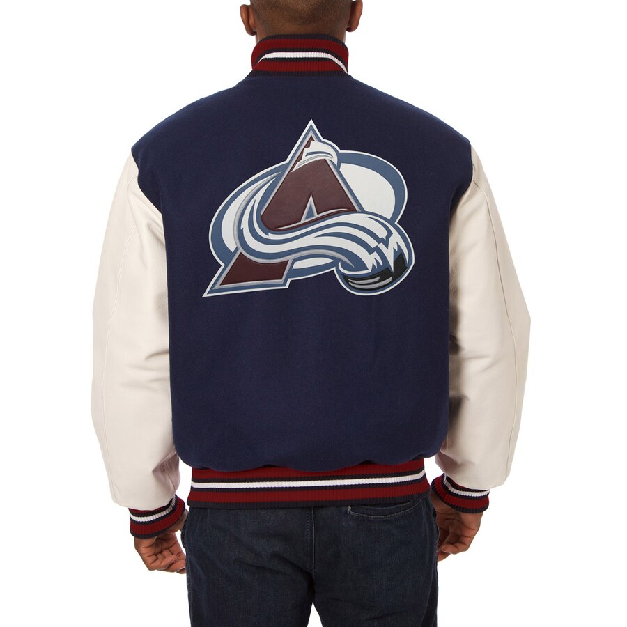 DENVER BRONCOS TWO-TONE WOOL AND LEATHER JACKET - NAVY/WHITE