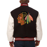 Chicago Blackhawks Two-Tone Wool and Leather Jacket - Black - JH Design