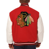 Chicago Blackhawks Two-Tone Wool and Leather Jacket - Red - JH Design