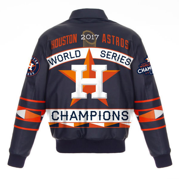 HOUSTON ASTROS WOOL JACKET W/ HANDCRAFTED LEATHER LOGOS - NAVY