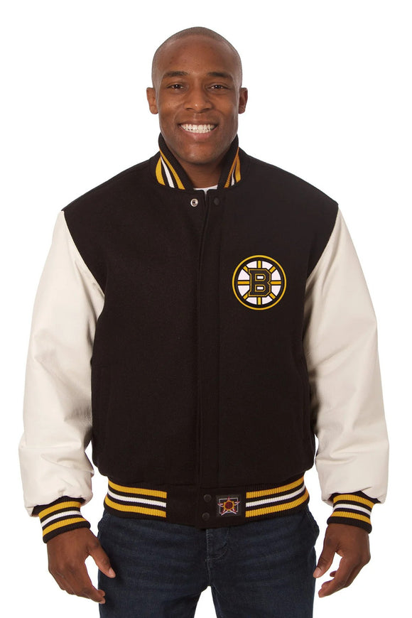 Boston Bruins Two-Tone Wool and Leather Jacket - Black - J.H. Sports Jackets