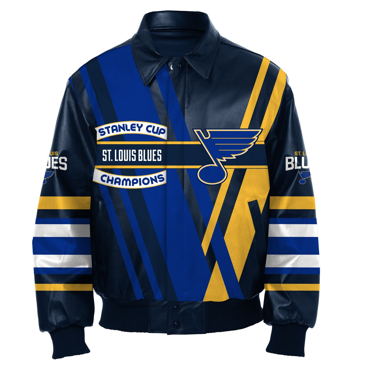 J.H. Sports Jackets St. Louis Blues JH Design Women's 2019 Stanley Cup Champions Poly-Twill Jacket with Quilted Knit - Navy X-Large / Navy