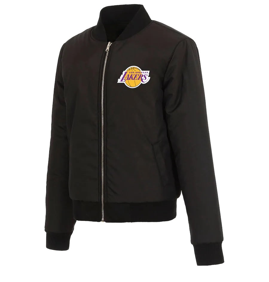 Los Angeles Lakers JH Design 17-Time NBA Finals Champions Embroidered Logos  Full-Snap Leather Jacket - Black