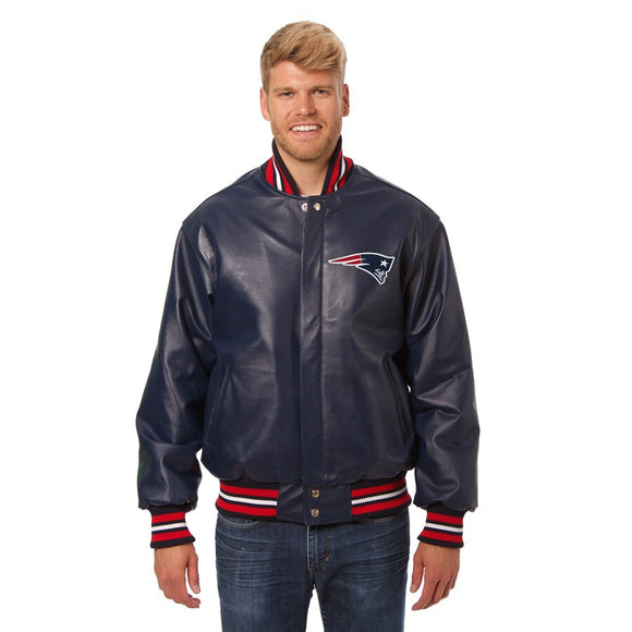 New England Patriots JH Design Leather Jacket - Navy - JH Design