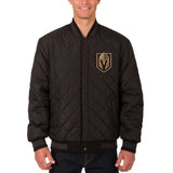Vegas Golden Knights Wool & Leather Reversible Jacket w/ Embroidered Logos - Charcoal/Black - J.H. Sports Jackets