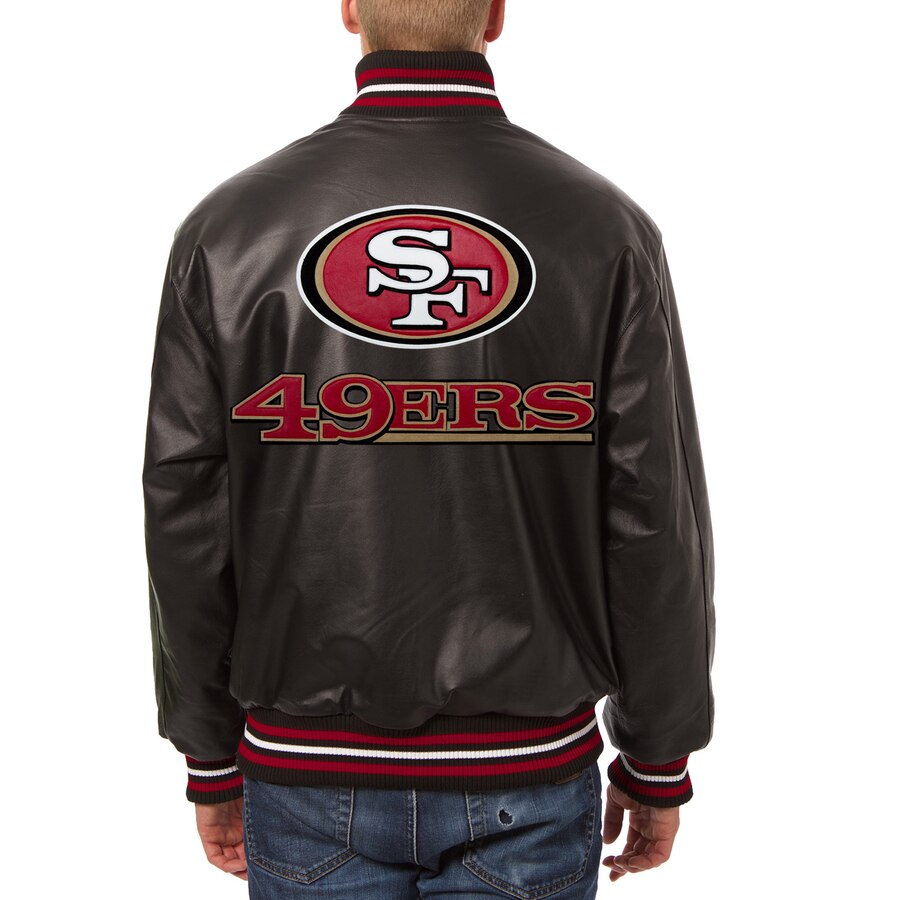 San Francisco 49ers Handmade Full Leather Snap Jacket - Black Large