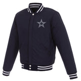 Dallas Cowboys Reversible Fleece Jacket with Faux Leather Sleeves - Navy/White - JH Design