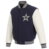 Dallas Cowboys Domestic Two Tone Wool Leather Jacket - Navy/White - JH Design