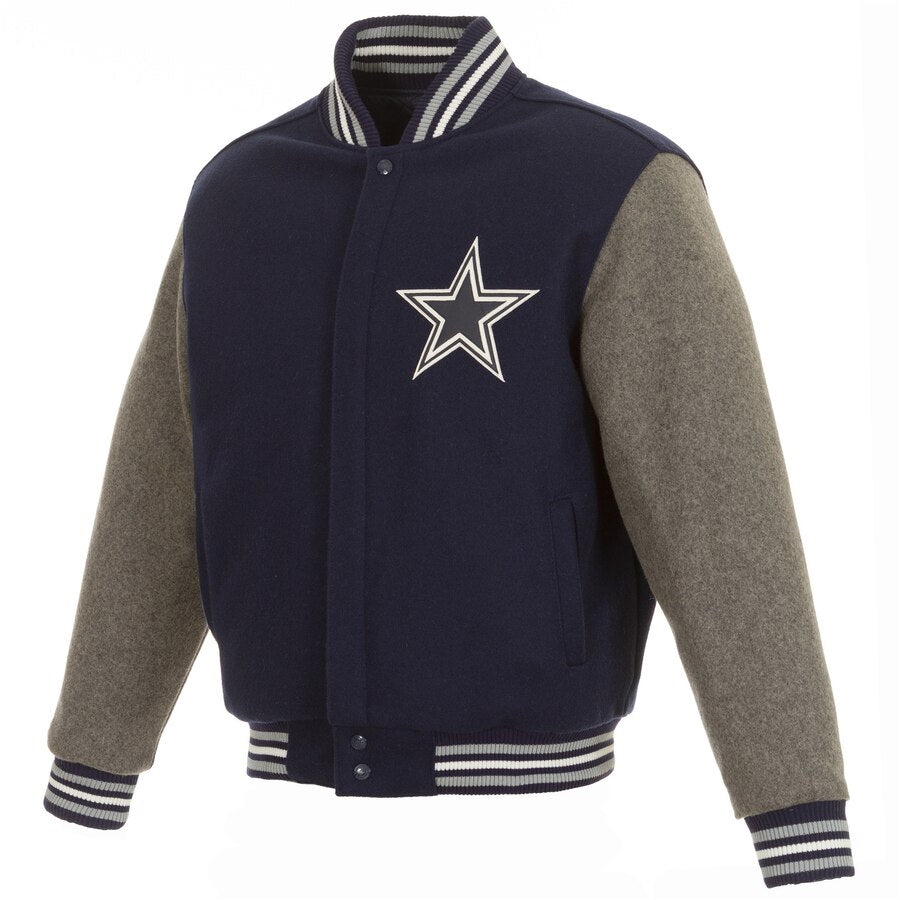 Varsity Stars Dallas Cowboys Royal Blue and White Jacket