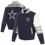 Dallas Cowboys Wool and Leather Classic Jacket - Navy/Gray - JH Design