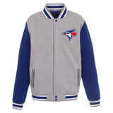 Toronto Blue Jays JH Design Gray Embroidered Reversible Full Snap Fleece Jacket - JH Design