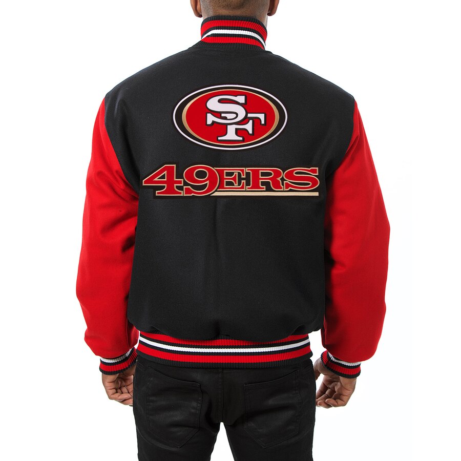 San Francisco 49ers Handmade Full Leather Snap Jacket - Black Large