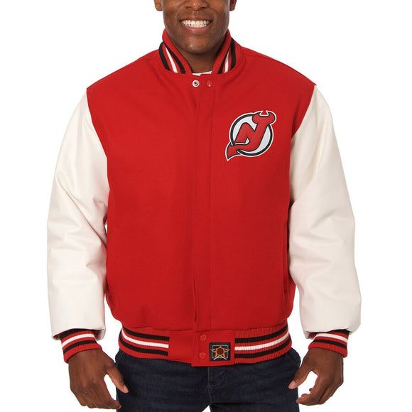 New Jersey Devils Two-Tone Wool and Leather Jacket - Red - JH Design
