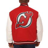 New Jersey Devils Two-Tone Wool and Leather Jacket - Red - JH Design