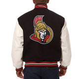 Ottawa Senators Two-Tone Wool and Leather Jacket - Black - JH Design