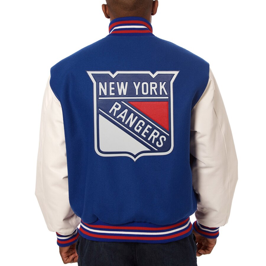 New York Rangers Two-Tone Wool and Leather Jacket - Royal/White Medium