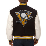 Pittsburgh Penguins Two-Tone Wool and Leather Jacket - Black/Gold - JH Design