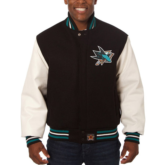 San Jose Sharks Two-Tone Wool and Leather Jacket - Black - JH Design