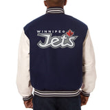 Winnipeg Jets Two-Tone Wool and Leather Jacket - Navy - JH Design