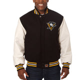 Pittsburgh Penguins Two-Tone Wool and Leather Jacket - Black/Gold - JH Design