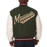 Minnesota Wild Two-Tone Wool and Leather Jacket - Green - JH Design