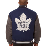 Toronto Maple Leafs Embroidered All Wool Two-Tone Jacket - Navy/Gray - JH Design