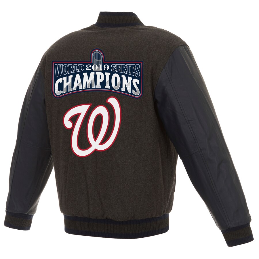 Washington Nationals JH Design Embroidered Logo Reversible Wool Full-Snap Jacket - Black